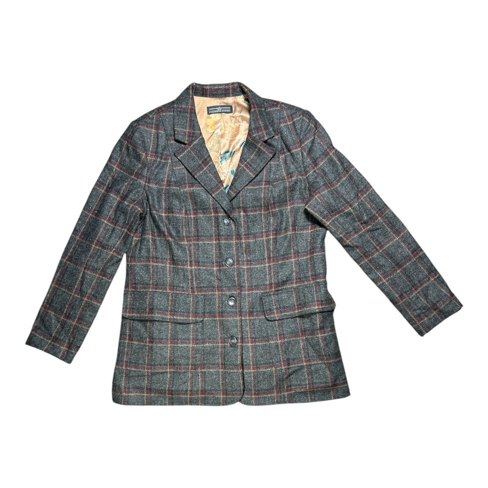 Peruvian Connection Women's 14 5 Button Blazer Coat‎ Windowpane Merino Wool Gray